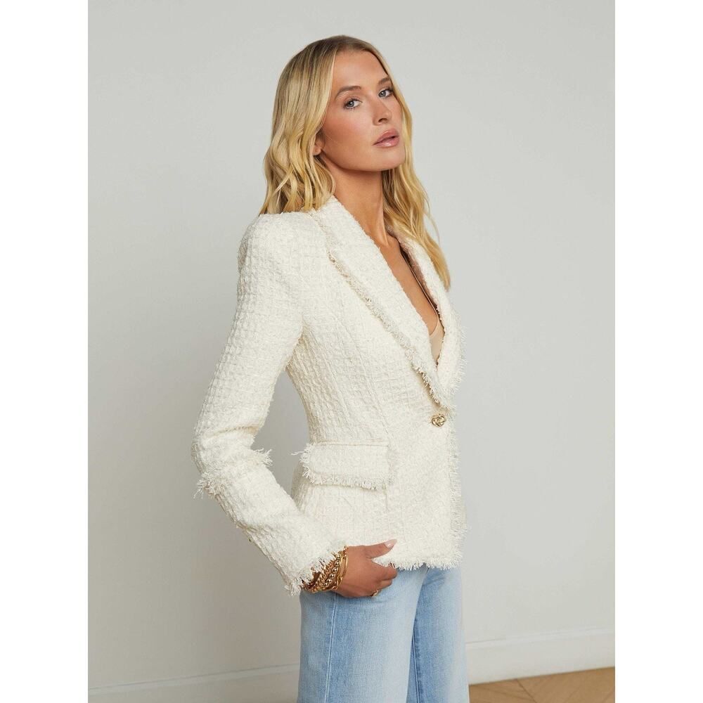 L’Agence Kaisley Tweed Blazer Ivory Gold Button Structured Jacket 2 - Picture 5 of 15